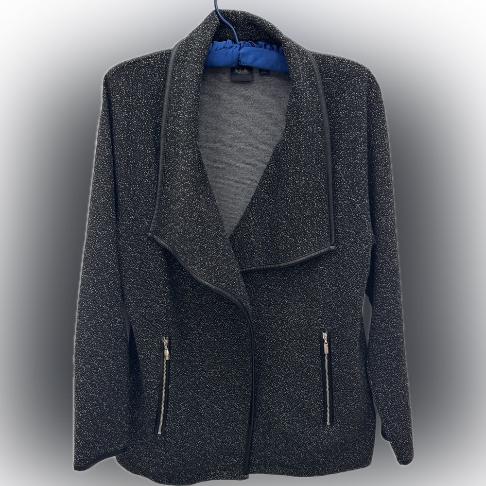 Rafaella Black and Gray Textured Blazer with Zipper Pockets